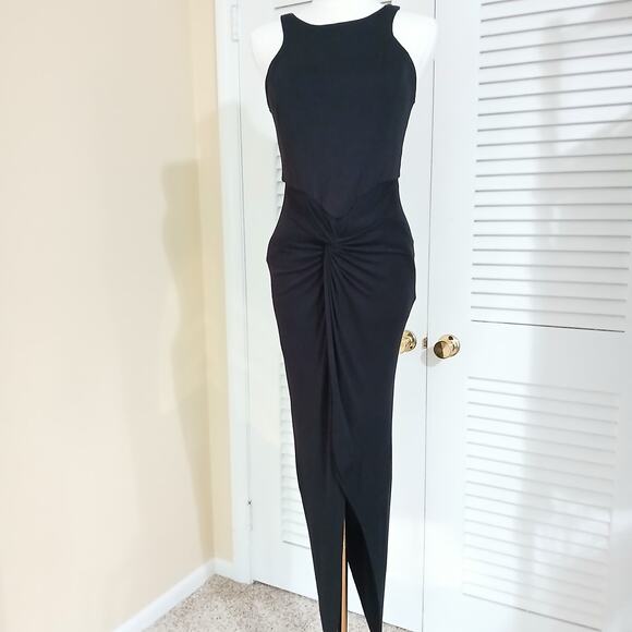 Vintage black stretch rayon sleeveless maxi dress with tulip skirt size medium - Picture 8 of 15